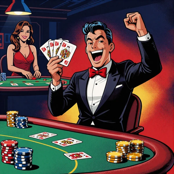 Total Casino Comic Mascot Max am Blackjack Tisch mit Royal Flush im Live Casino Playtech Studio